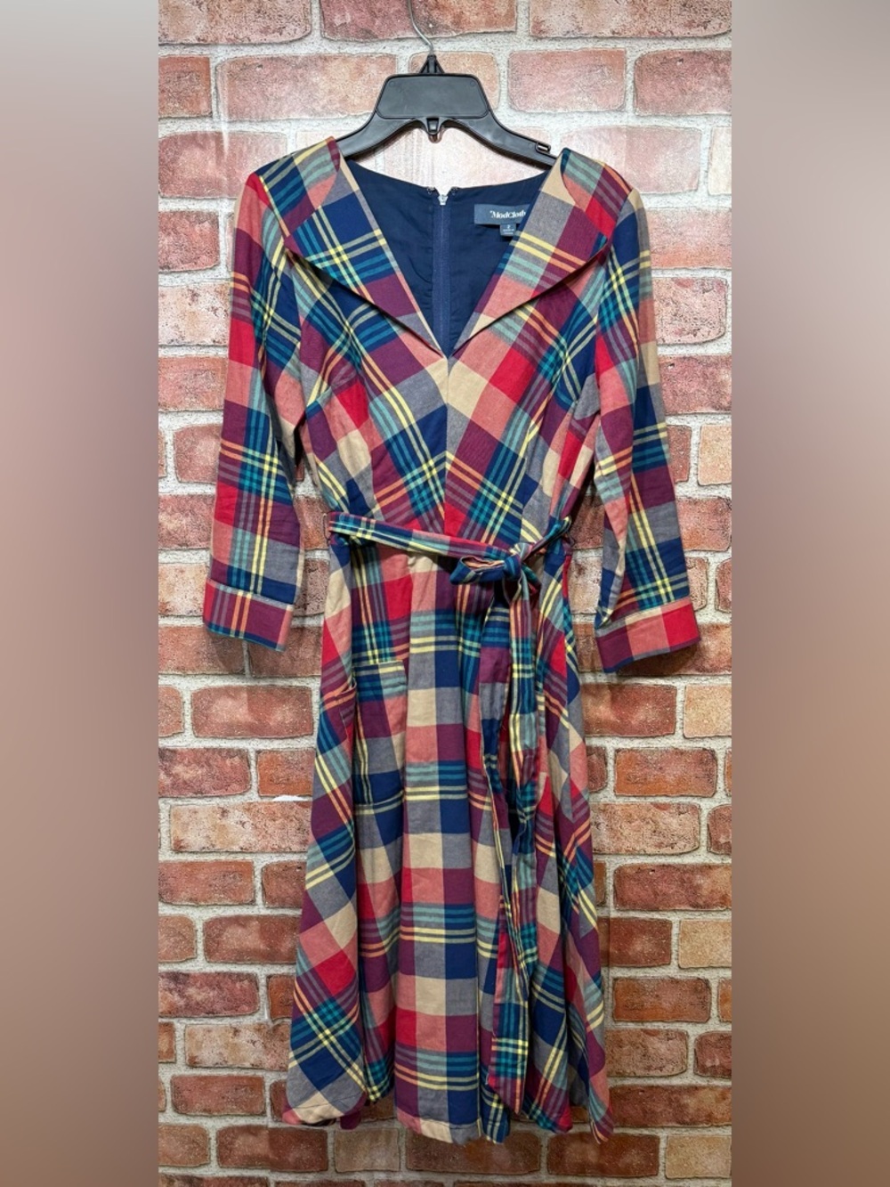 Retro 40’s 50’s style ModCloth Multicolor Plaid A line full skirt Dress